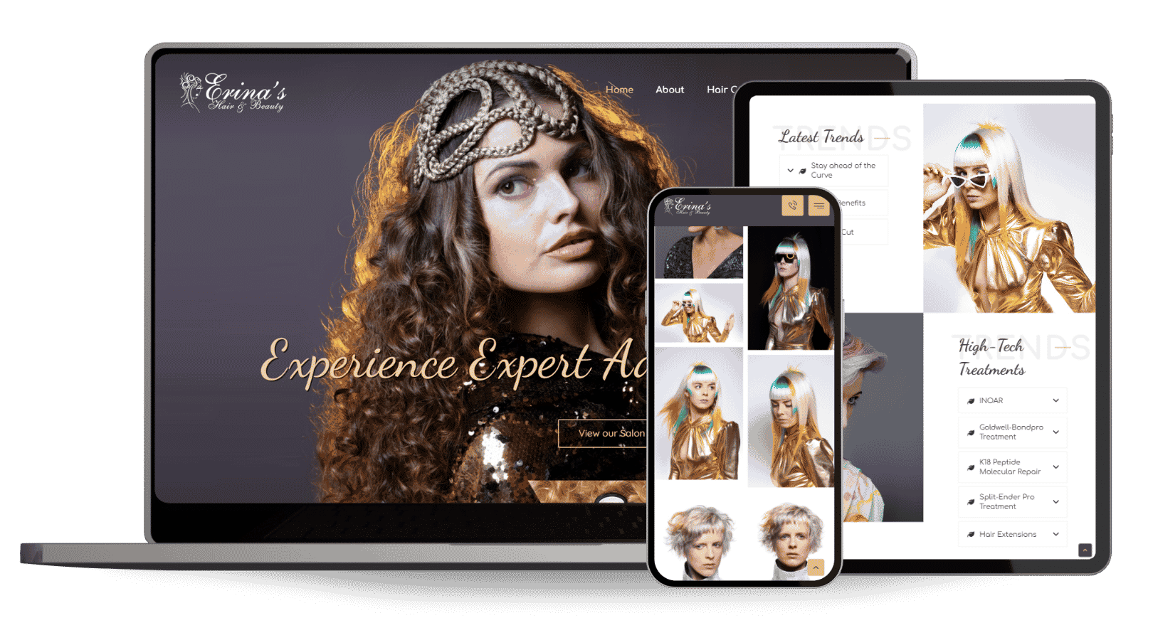 showcase-erina Erina's Hair & Beauty website, built by DesignHub